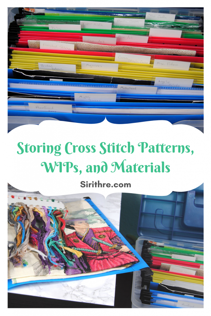 Storing cross stitch patterns, WIPs, and materials