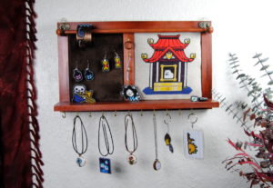 Undertale dog shrine cross stitch jewelry holder