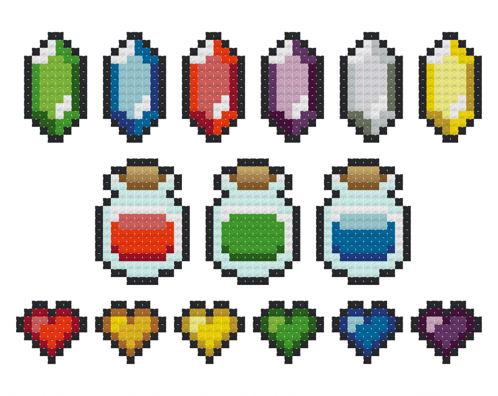 Zelda Items Cross Stitch Pattern