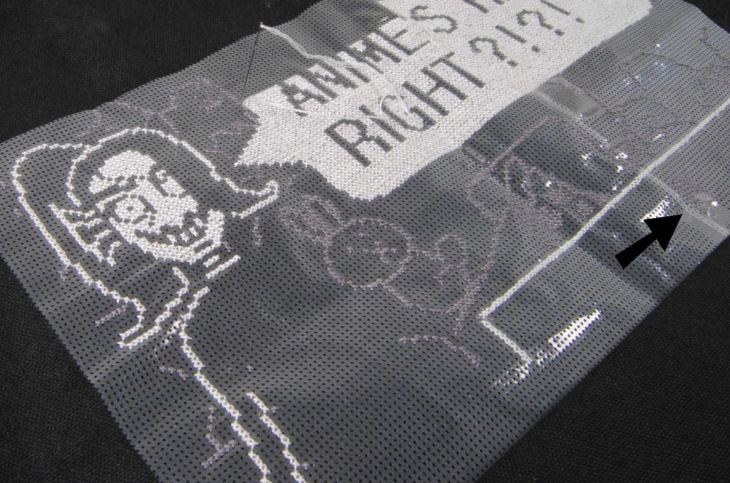 An undertale themed project using two sheets of soluble canvas together, slightly overlapped.