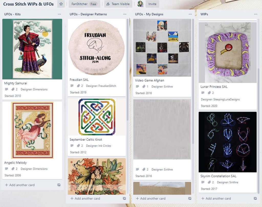 Trello example for tracking cross stitch projects