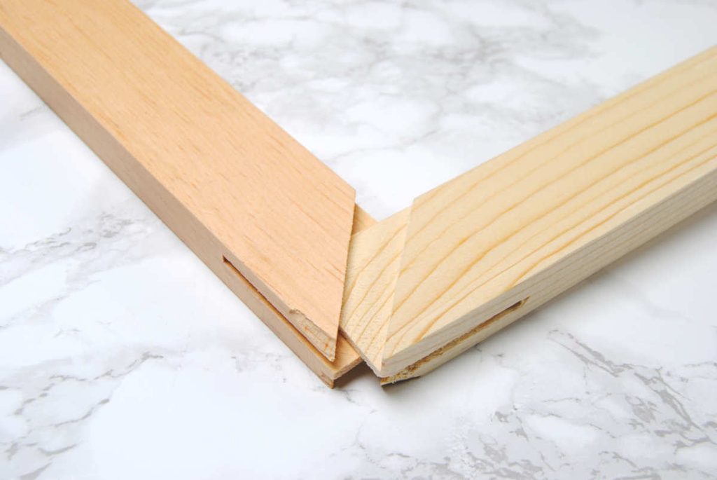 Closeup of how stretcher bars fit together.