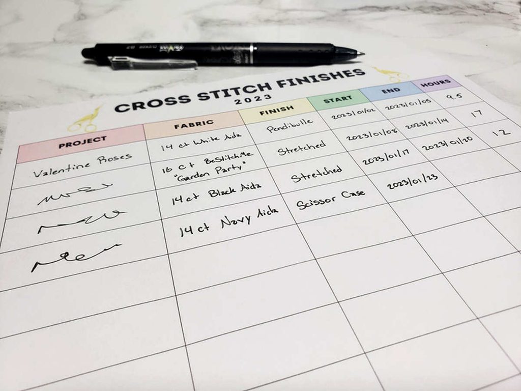 A free printable cross stitch project tracker.