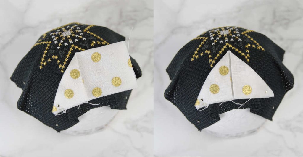 Fold your fabric rectangle down to create a triangle, then pin the corners in place.