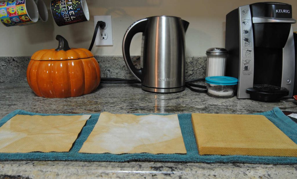 Air drying tea dyed aida on a towel