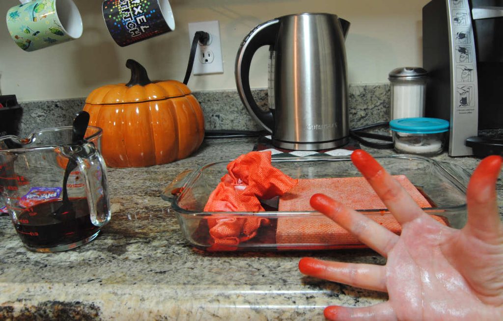 Kool-aid can stain! This photo shows my fingers a dark berry red due to forgetting to use tongs.