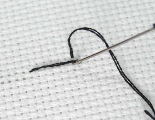 Stitch over your away knot tail as you do your next few stitches.