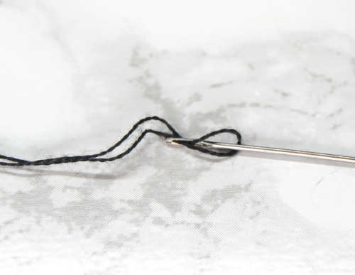 Feed your needle through the loop of thread.