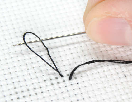 Loop start by feeding your needle through the loop of thread created on the back of your fabric.