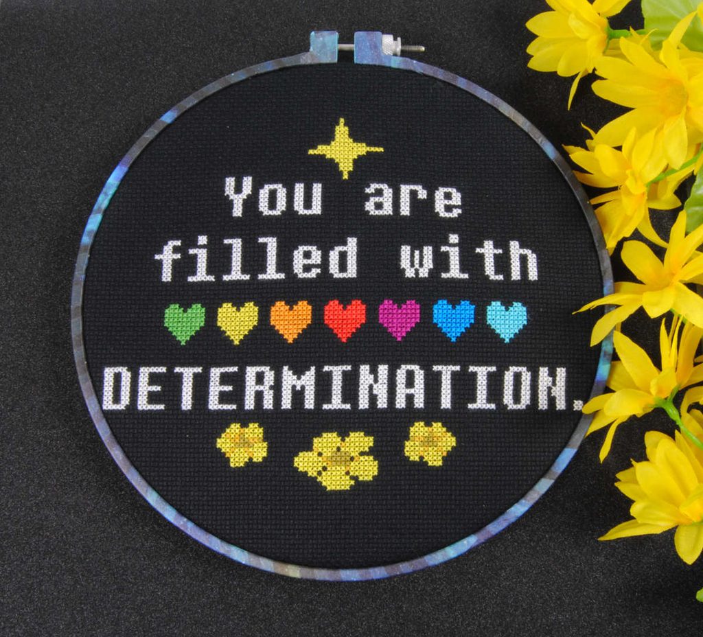UNDERTALE "You are filled with determination" hoop wrapped in washi tape.