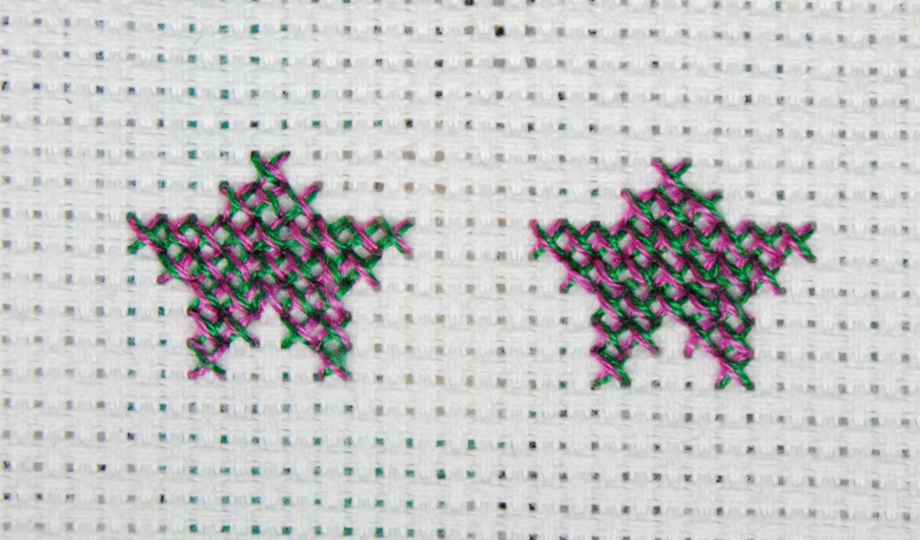 Comparison stitch - Two stars stitched with blends, one stitched normally and one railroaded