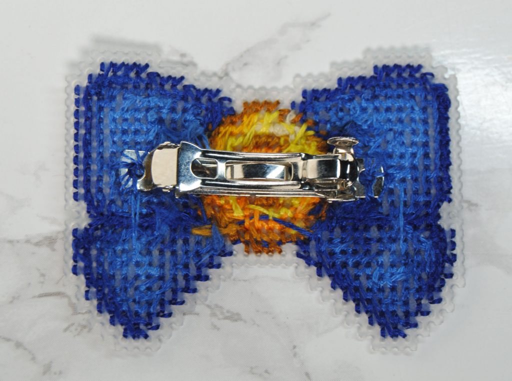 Back of a cross stitched hair clip