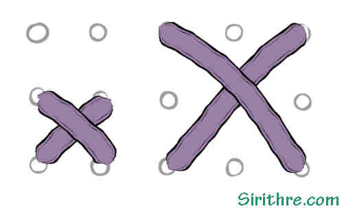 Diagram example of stitching cross stitch over 2 on higher count fabrics.