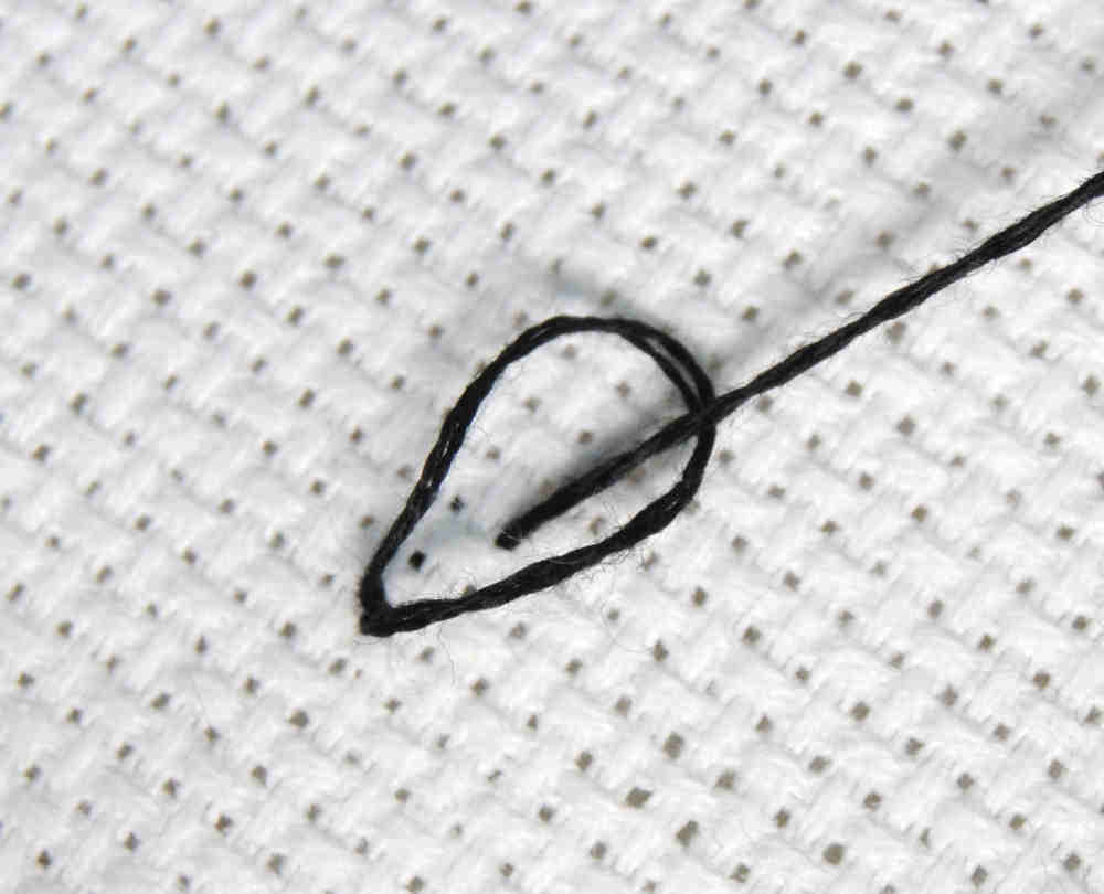 Stitched demonstration of a stitching a lazy daisy.