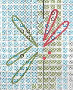 Closeup of the Mighty Samurai dimensions pattern showcasing a dragonfly made using the lazy daisy stitch.