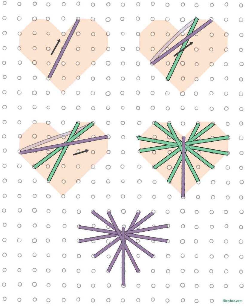 Diagram example of stitching a rhodes heart stitch.