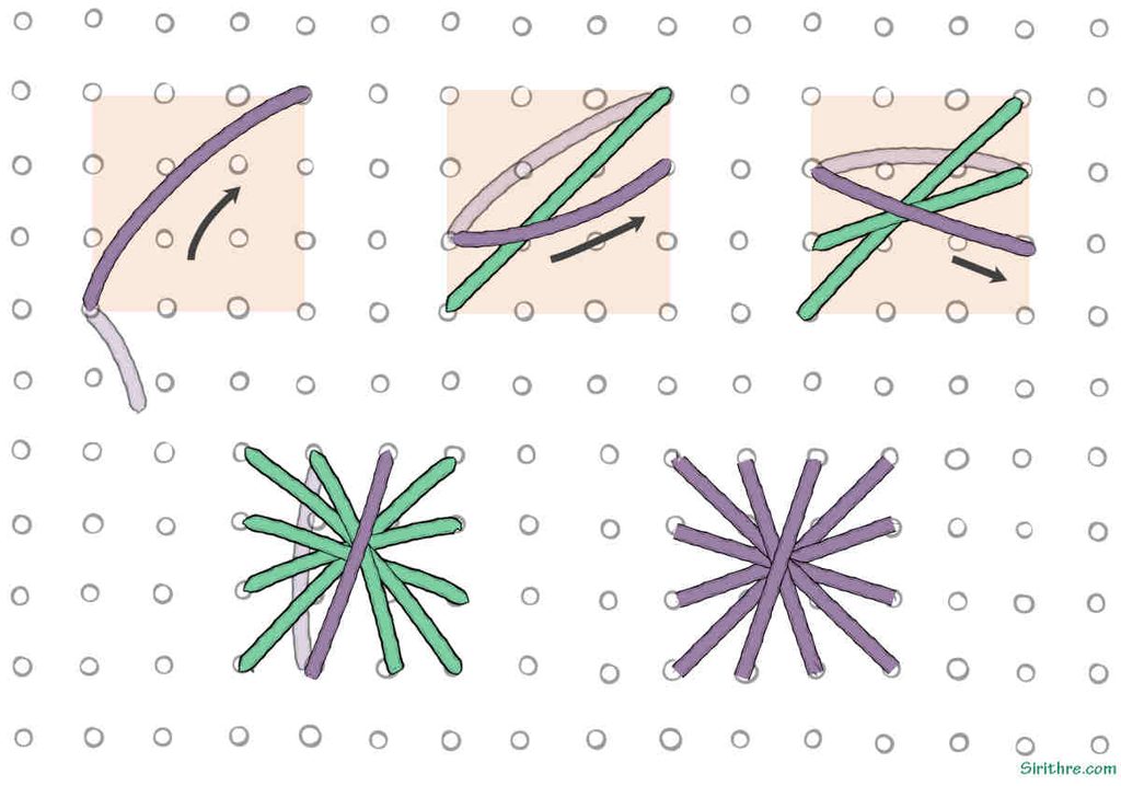 Diagram example of stitching a rhodes stitch.