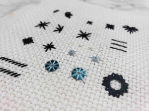 A sampler of various specialty stitches that can be used along side cross stitch.