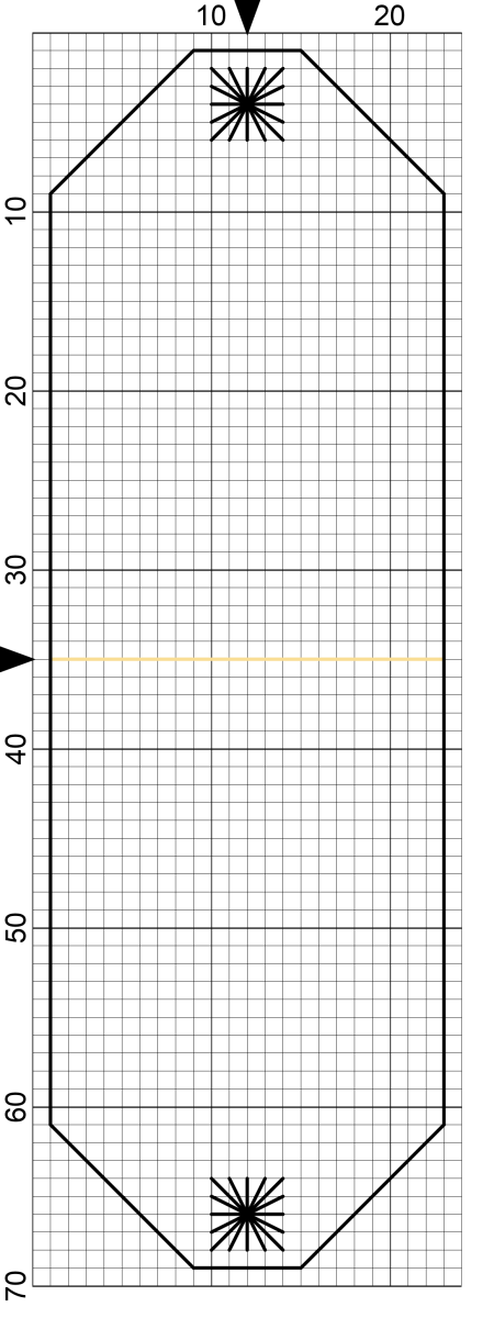 Free cross stitch pattern template of the outline size for a standard omamori.