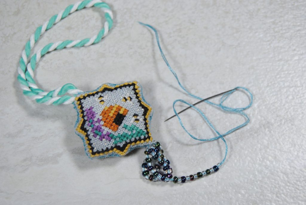 Attaching a beaded tassel to your cross stitch scissor fob