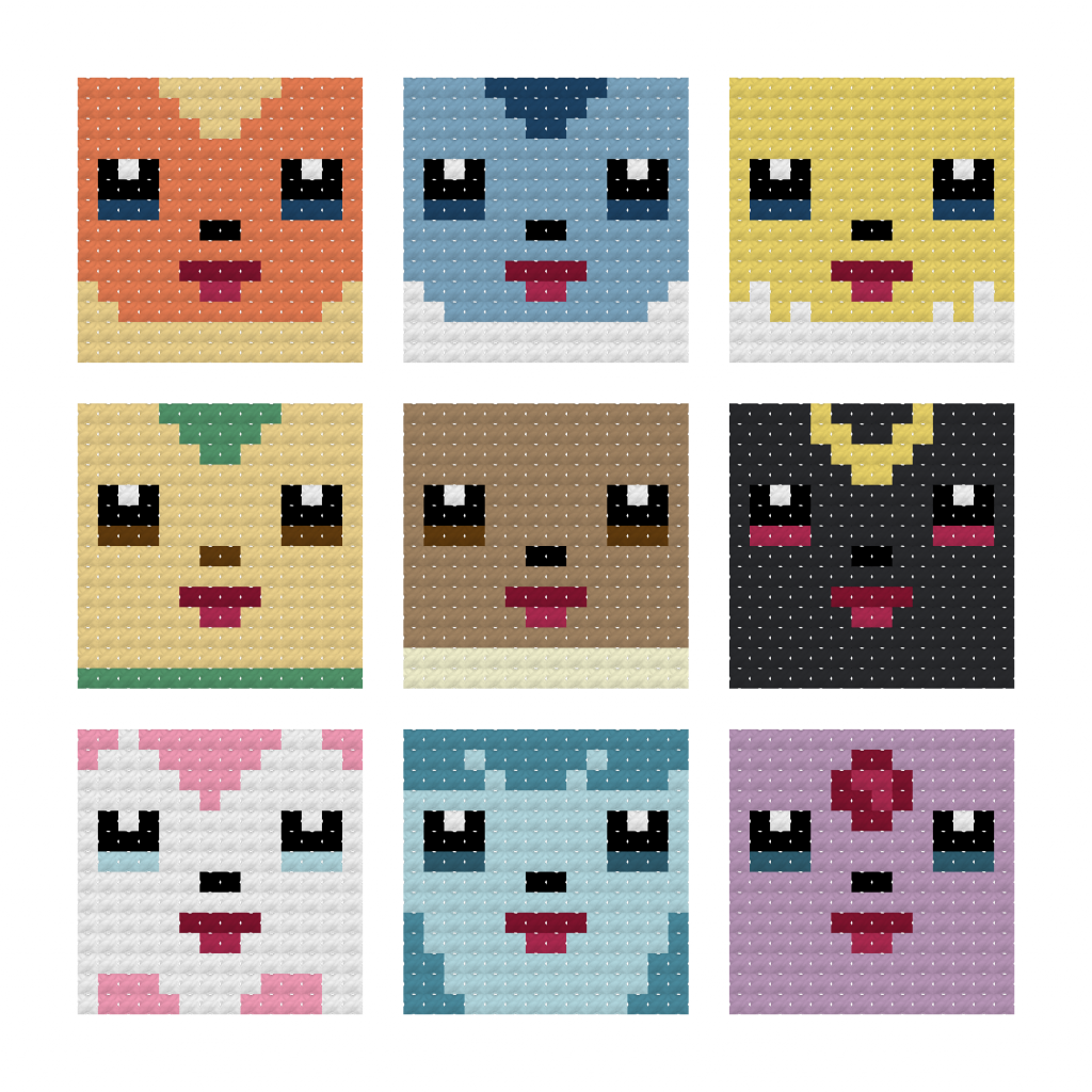 Pokemon eeveelutions free cross stitch pattern