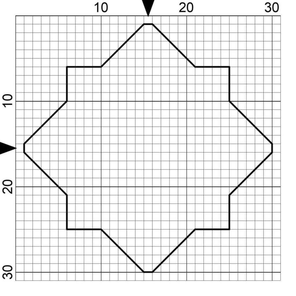 The backstitch outline of an eight pointed star-like shape.