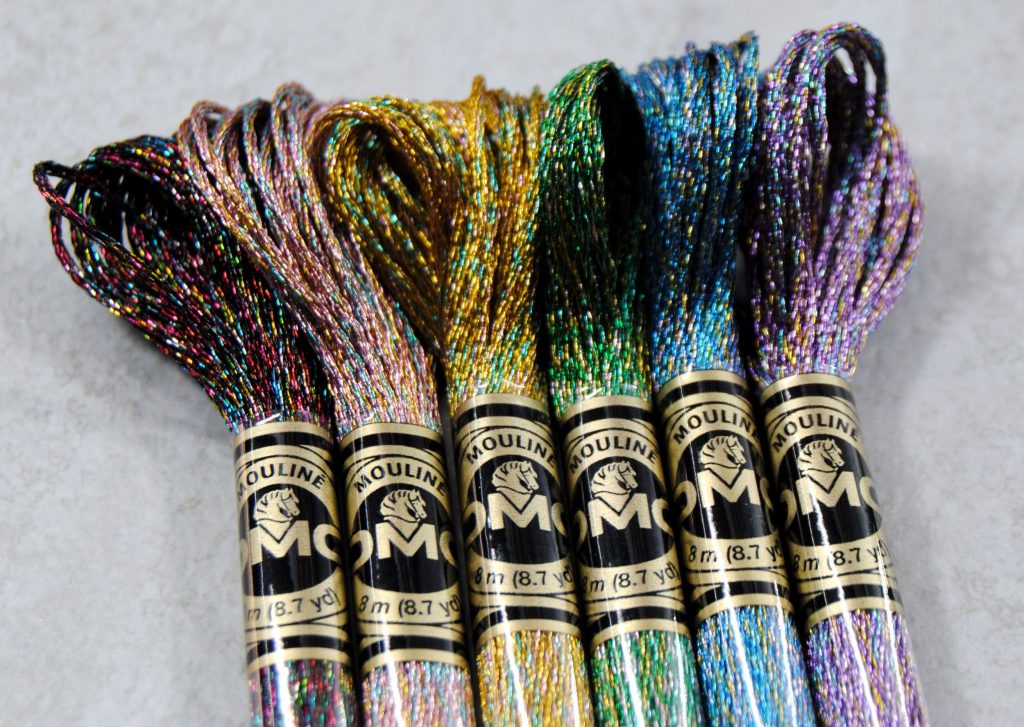Close up of 6 skeins of DMC Light Effects from the Classical Blends pack