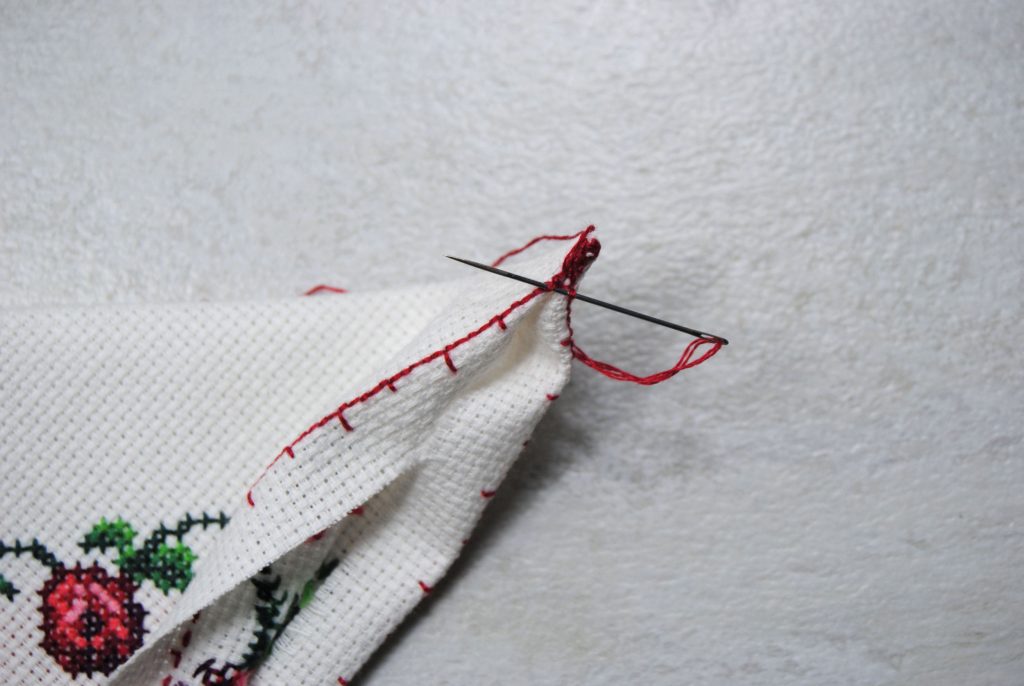 Stitching together the edges starting from one corner