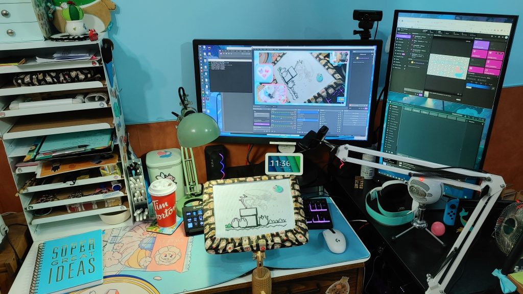 Closeup of AzureKoi's streaming desk.