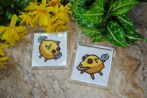 Lemon Pig Cross Stitch Coasters